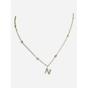 BaubleBar Gold Initial N Necklace Pavé Crystal Pendant Bezel Station Chain